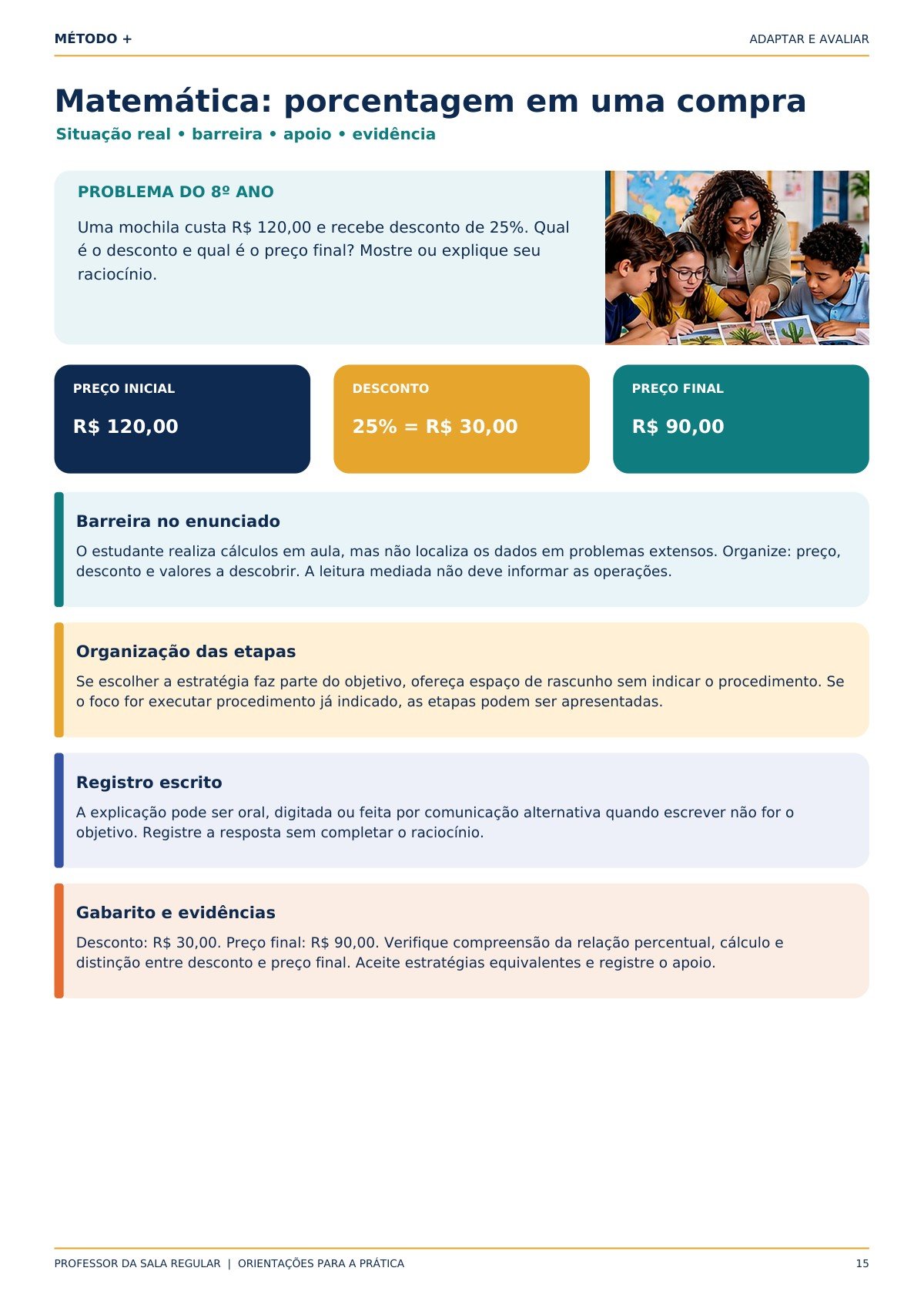 Matemática: porcentagem em uma compra — página interna original do PDF