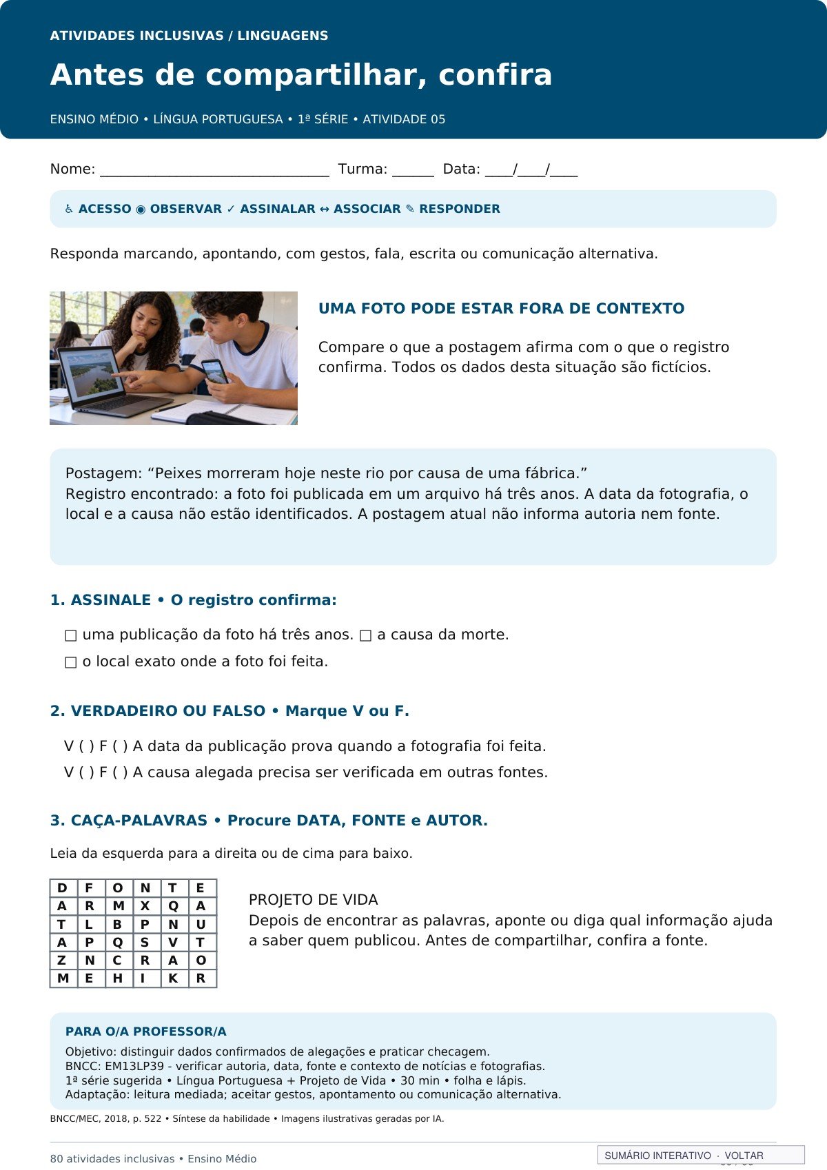 Linguagens: antes de compartilhar, confira — página interna original do PDF